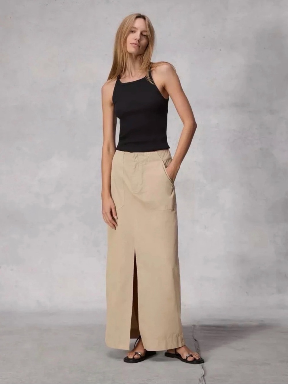 NWT Rag & Bone Leyton Khaki Cotton Utility Maxi Skirt Size 2